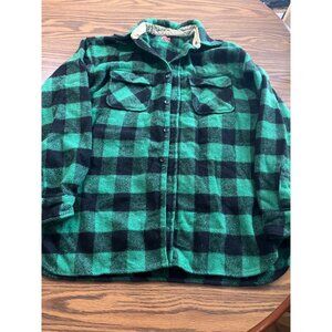 1960's Workmaster Spiegel green black plaid wool button up shirt